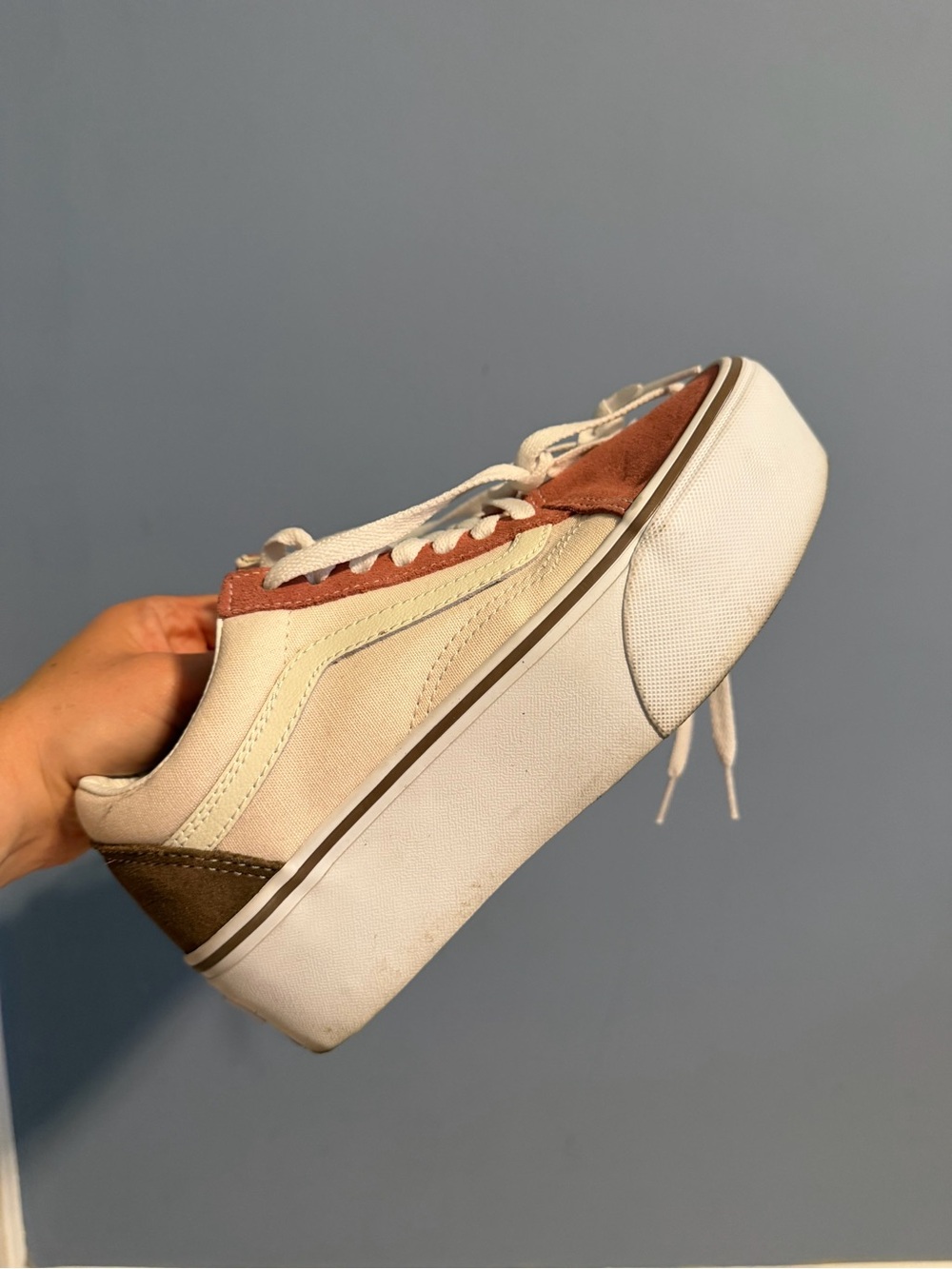 Vans Old Skool Coral Pink and Cream Low Top, Platform Sneakers, size 6